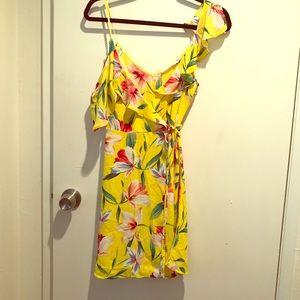 Tropical Yellow Wrap Dress